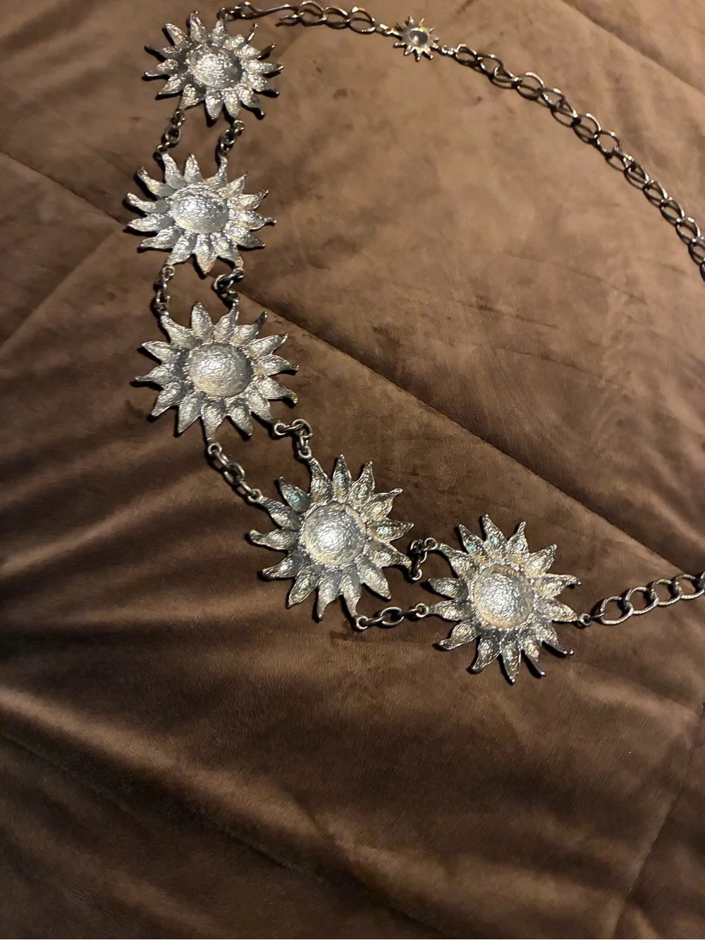 Silver Sunburst Flower Chain Belt